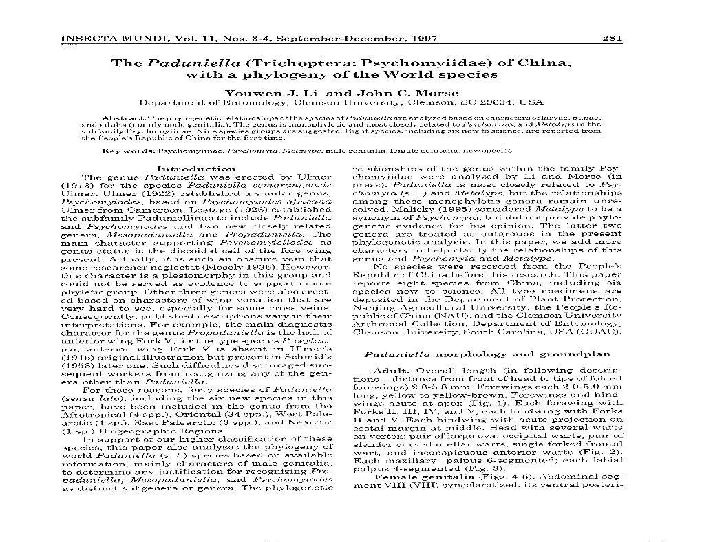 The Paduniella (Trichoptera: Psychomyiidae) of China, with a Phylogeny of the World Species