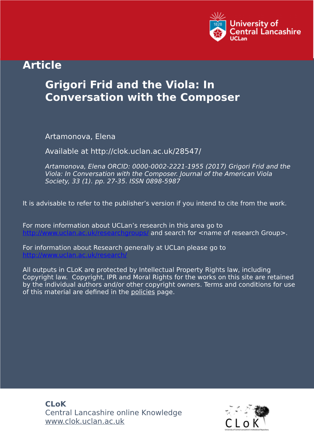Grigori Frid and the Viola: in Conversation with the Composer