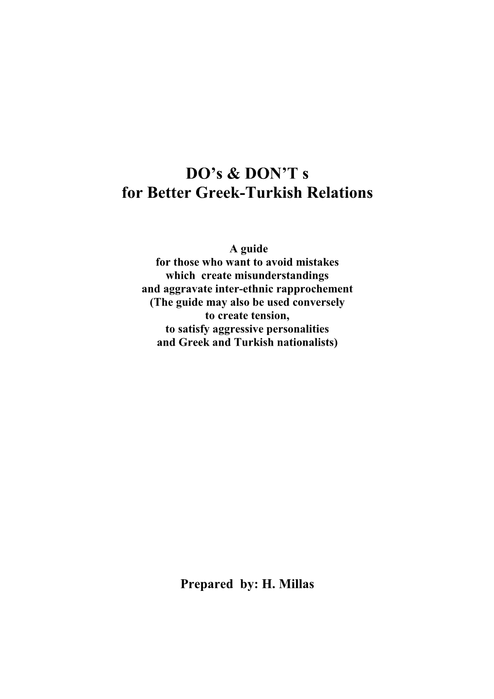 DO's & DON't S for Better Greek-Turkish Relations