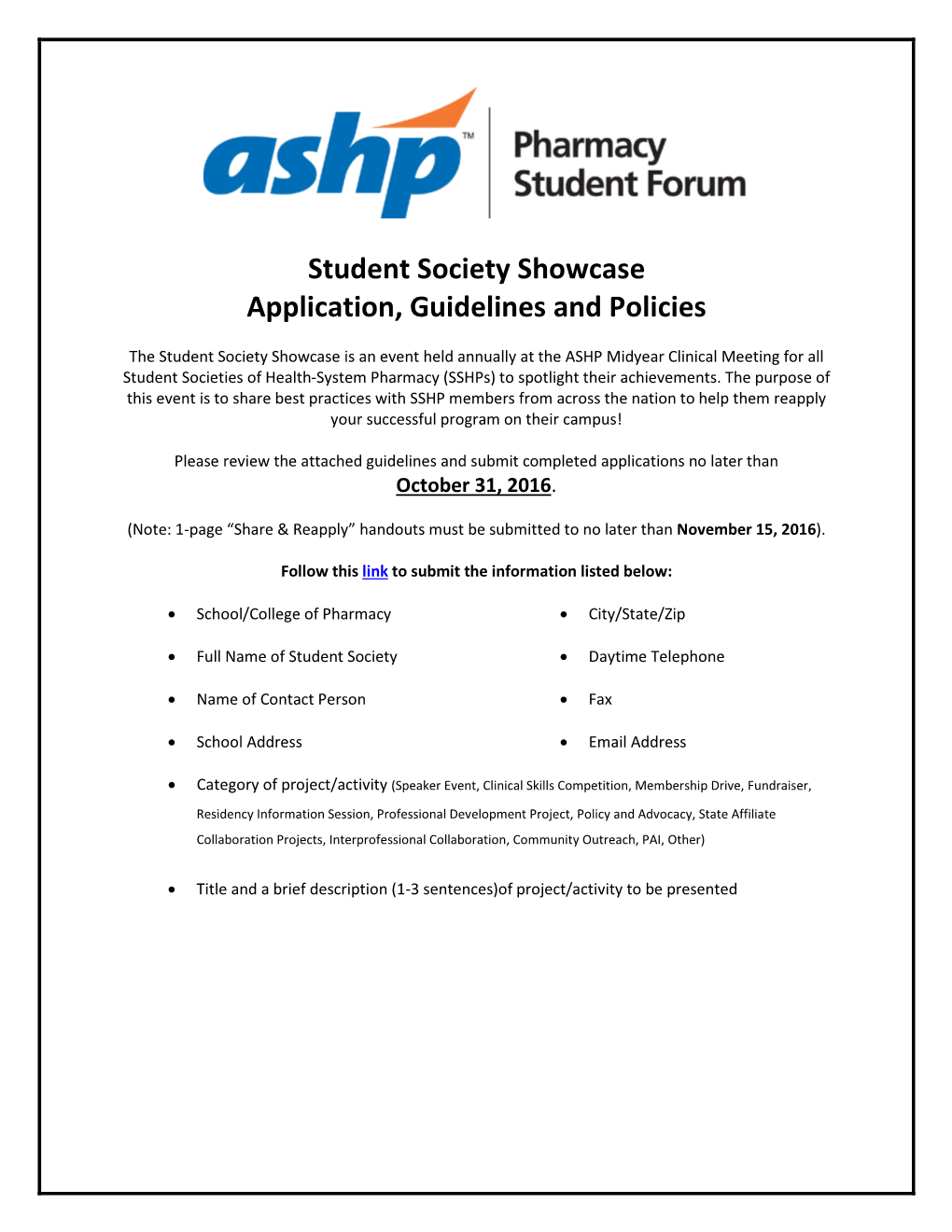 Student Society Showcase Application, Guidelines, and Policies