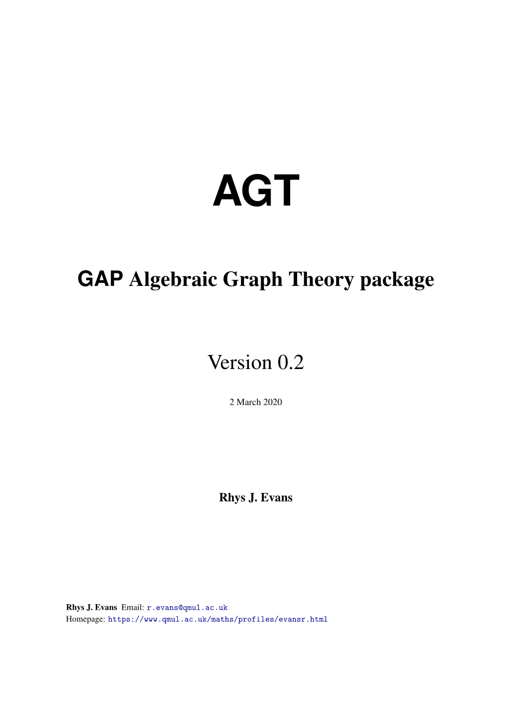 GAP Algebraic Graph Theory Package Version