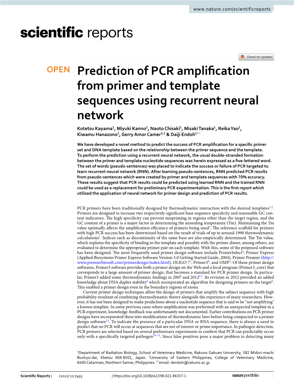 Prediction of PCR Amplification from Primer and Template Sequences