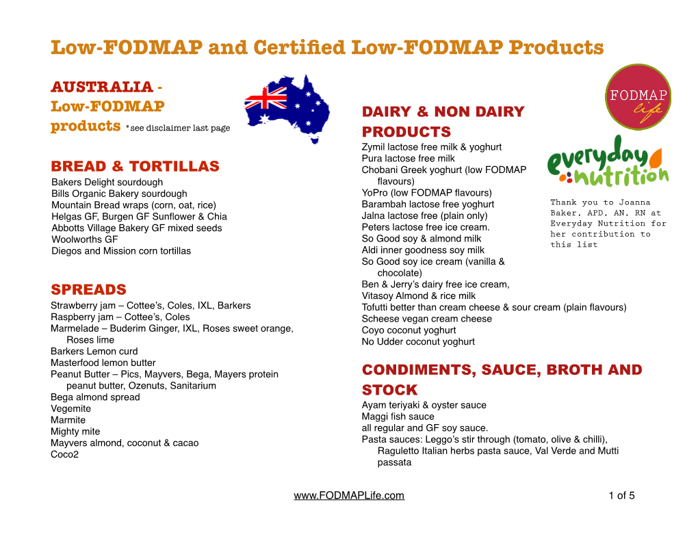 Australian Low-FODMAP Products