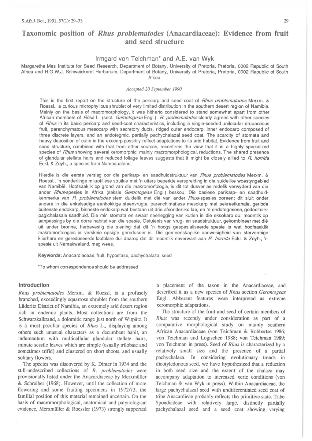 Taxonomic Position of Rhus Problematodes (Anacardiaceae)