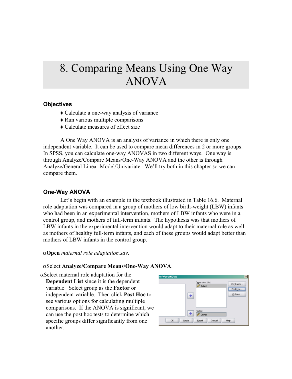 8. Comparing Means Using One Way ANOVA