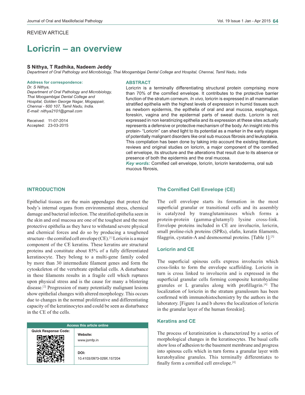 Loricrin – an Overview