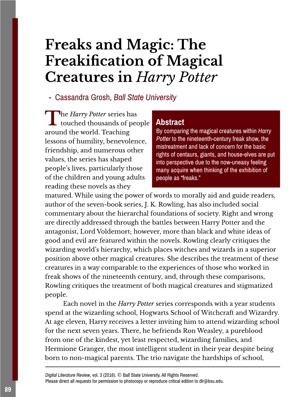 Freaks and Magic: the Freakification of Magical Creatures in Harry Potter