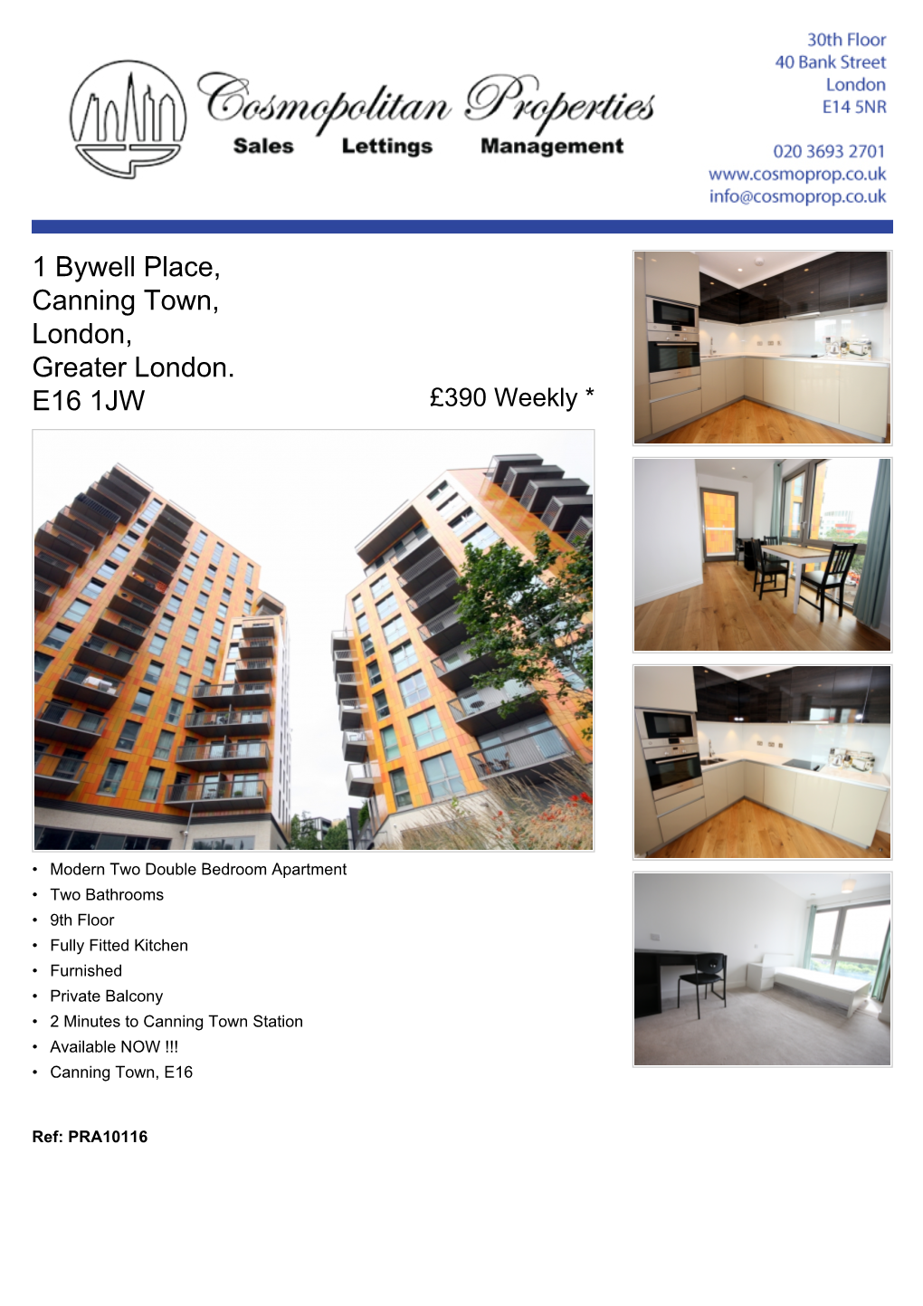 1 Bywell Place, Canning Town, London, Greater London. E16 1JW £390 Weekly *