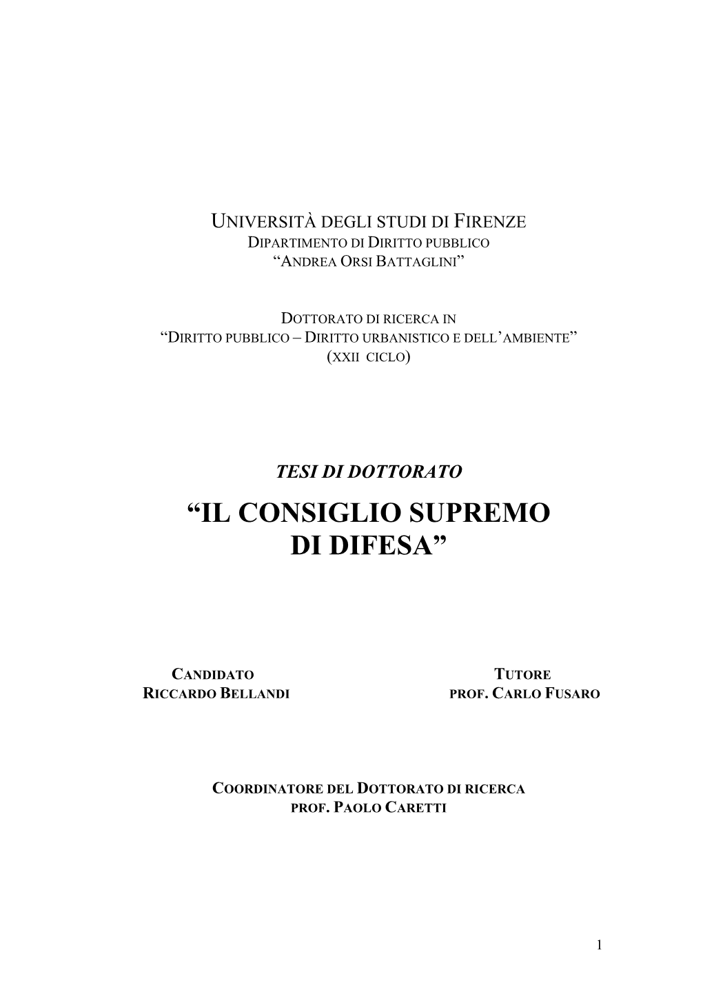 “Il Consiglio Supremo Di Difesa”