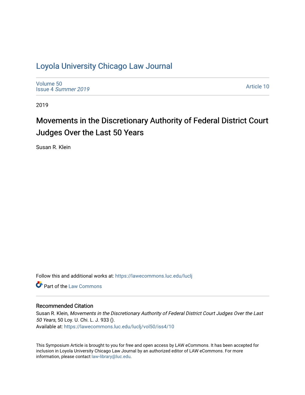 Movements in the Discretionary Authority of Federal District Court Judges Over the Last 50 Years