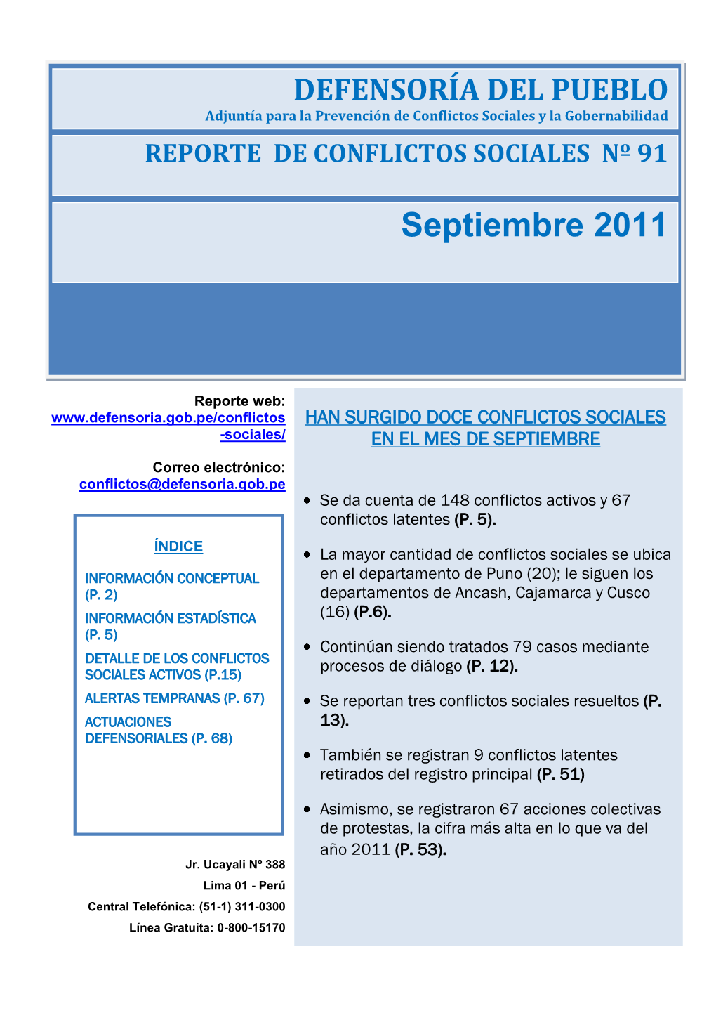 Reporte De Conflictos Sociales Nº 91