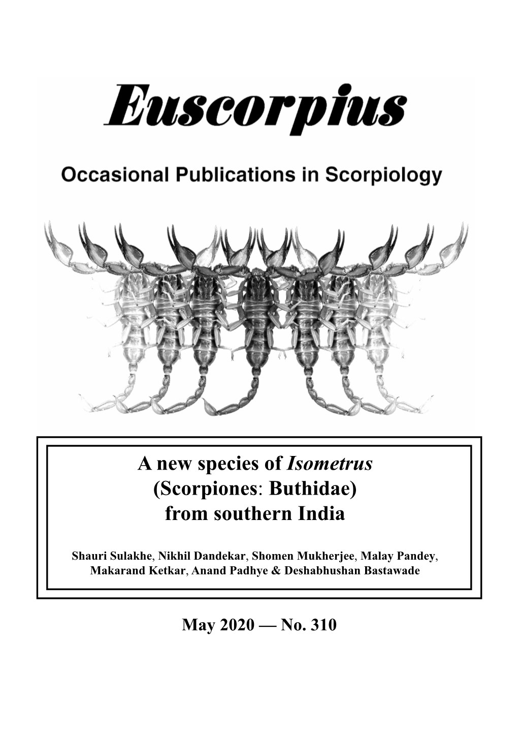 A New Species of Isometrus (Scorpiones: Buthidae) from Southern India