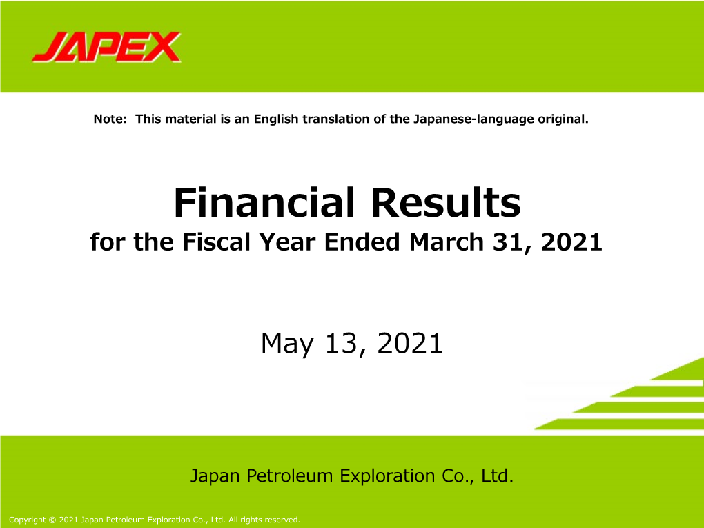 [Explanatory]Financial Results for the Fiscal Year Ended March 31, 2021