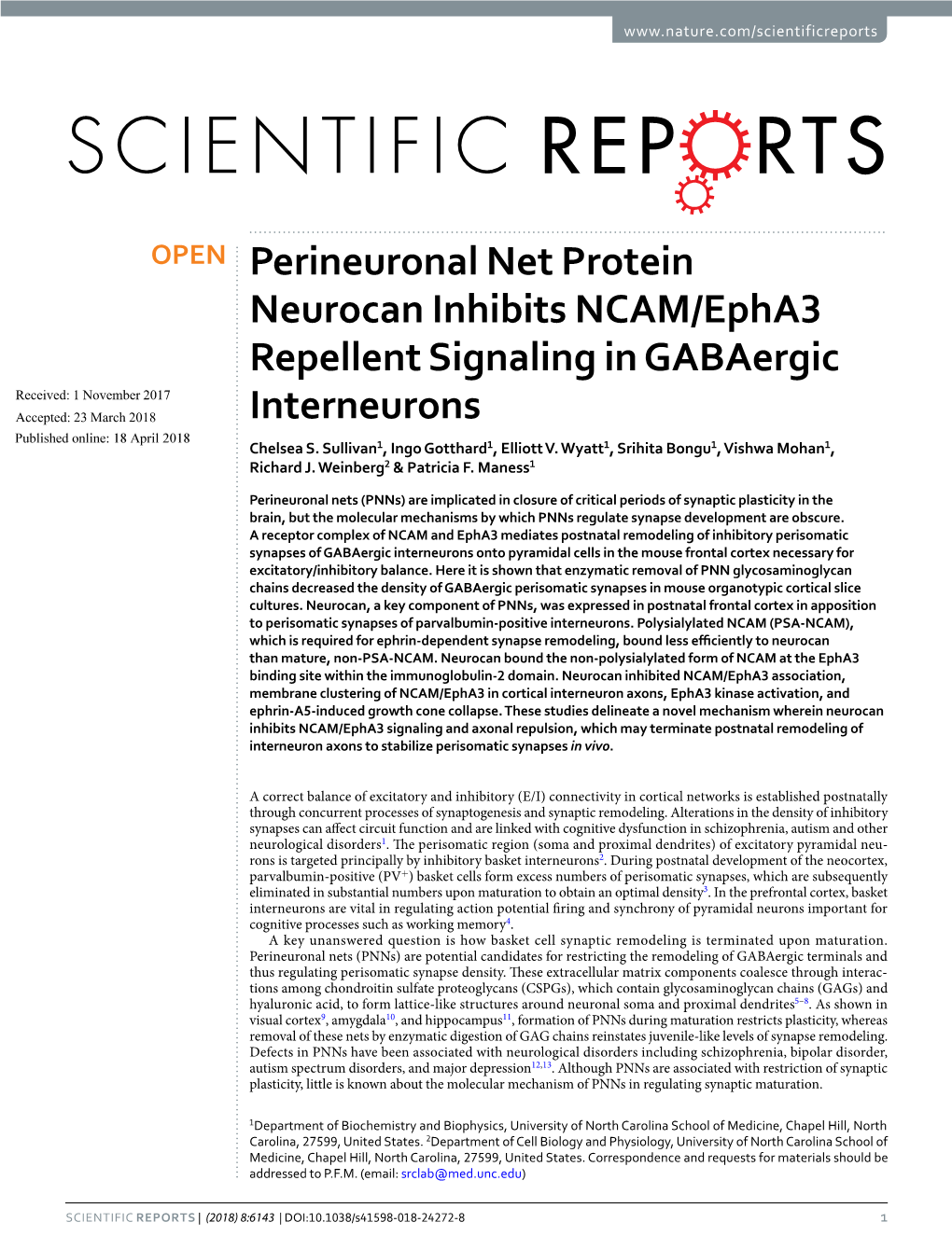 Perineuronal Net Protein Neurocan Inhibits NCAM/Epha3 Repellent