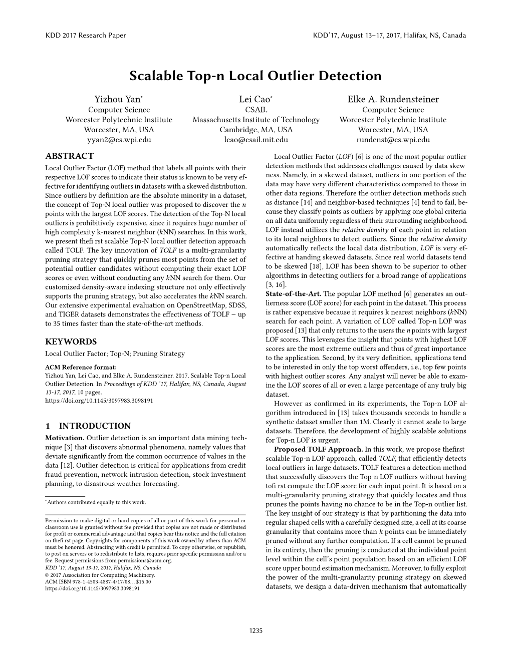 Scalable Top-N Local Outlier Detection