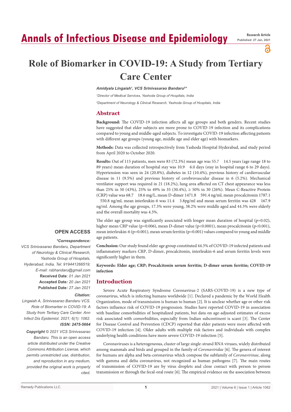 Role of Biomarker in COVID-19: a Study from Tertiary Care Center