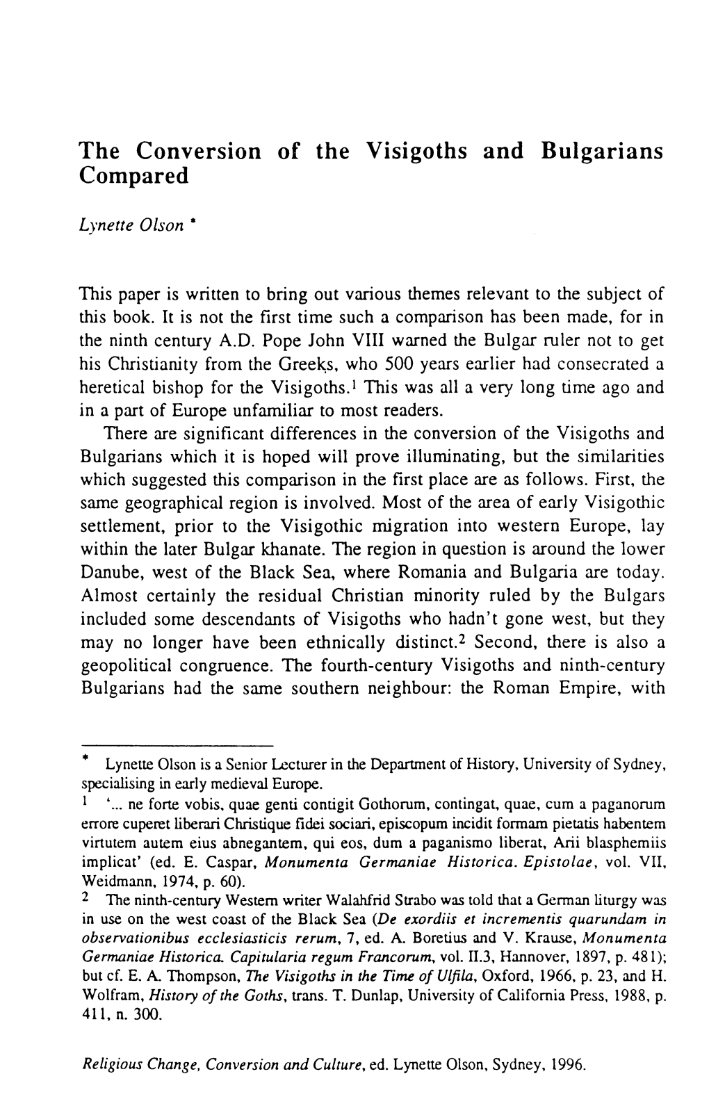 The Conversion of the Visigoths and Bulgarians Compared