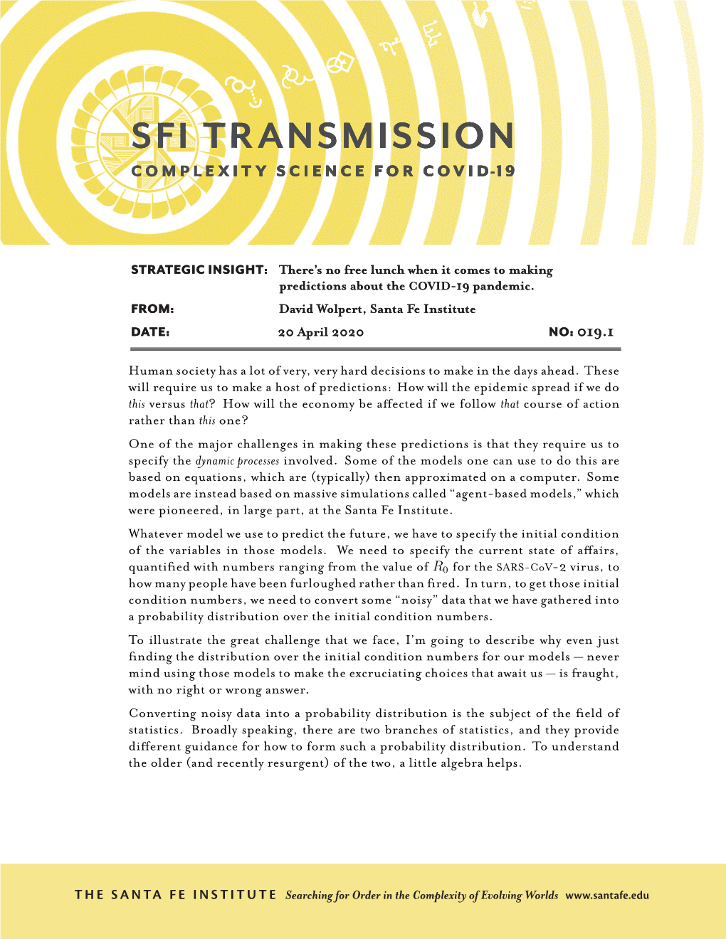 Sfi Transmission Complexity Science for Covid-19