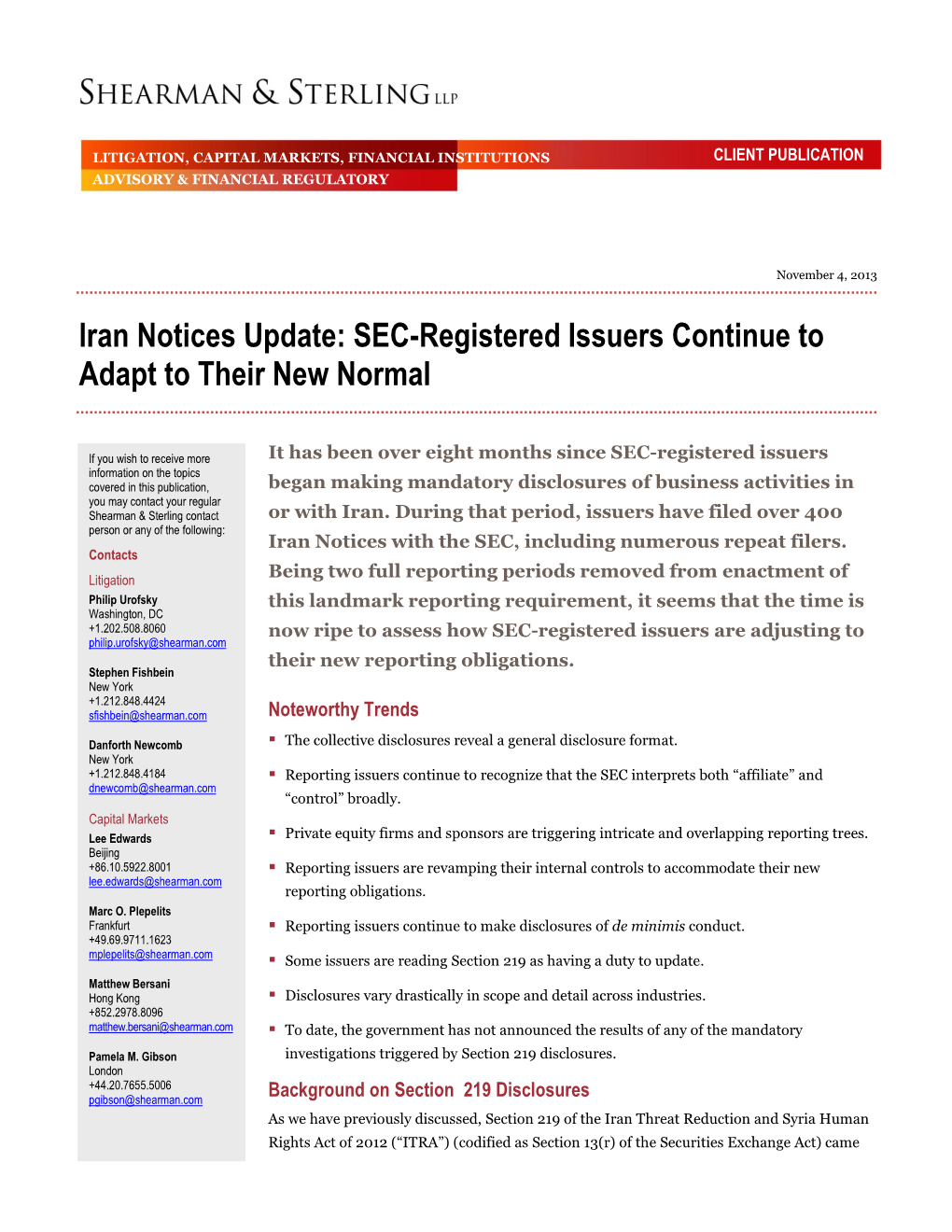 Iran Notices Update: SEC Registered Issuers Continue to Adapt to Their