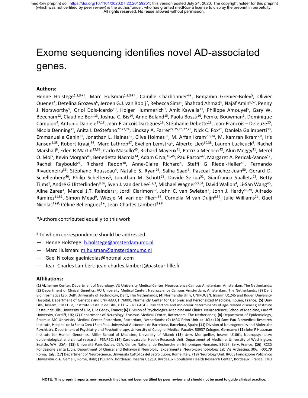 Exome Sequencing Identifies Novel AD-Associated Genes