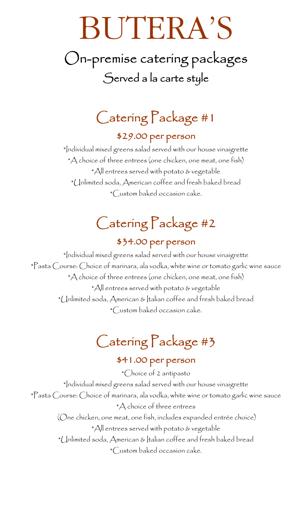 On-Premise Catering Packages Served a La Carte Style