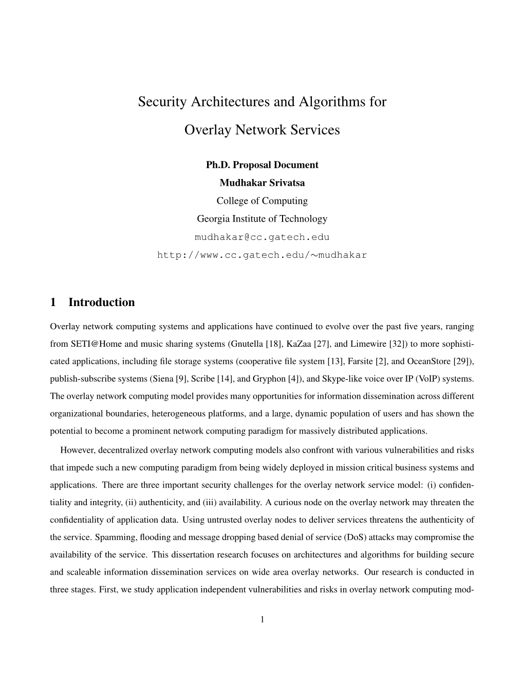 Security Architectures and Algorithms for Overlay Network Services