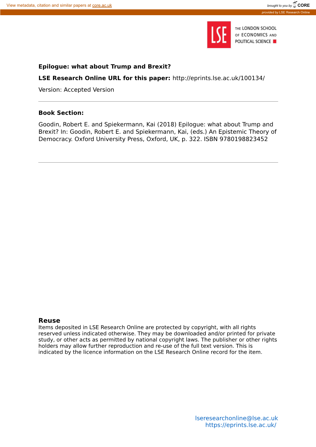 Epilogue: What About Trump and Brexit? LSE Research Online URL for This Paper: Version: Accepted Version