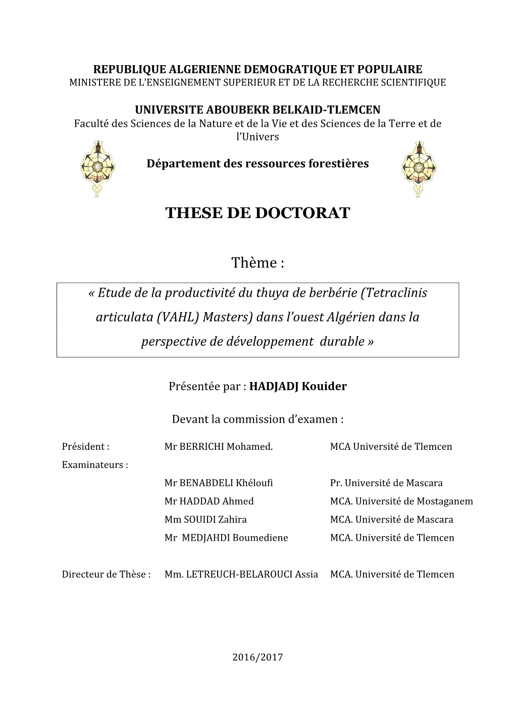 THESE DE DOCTORAT Thème