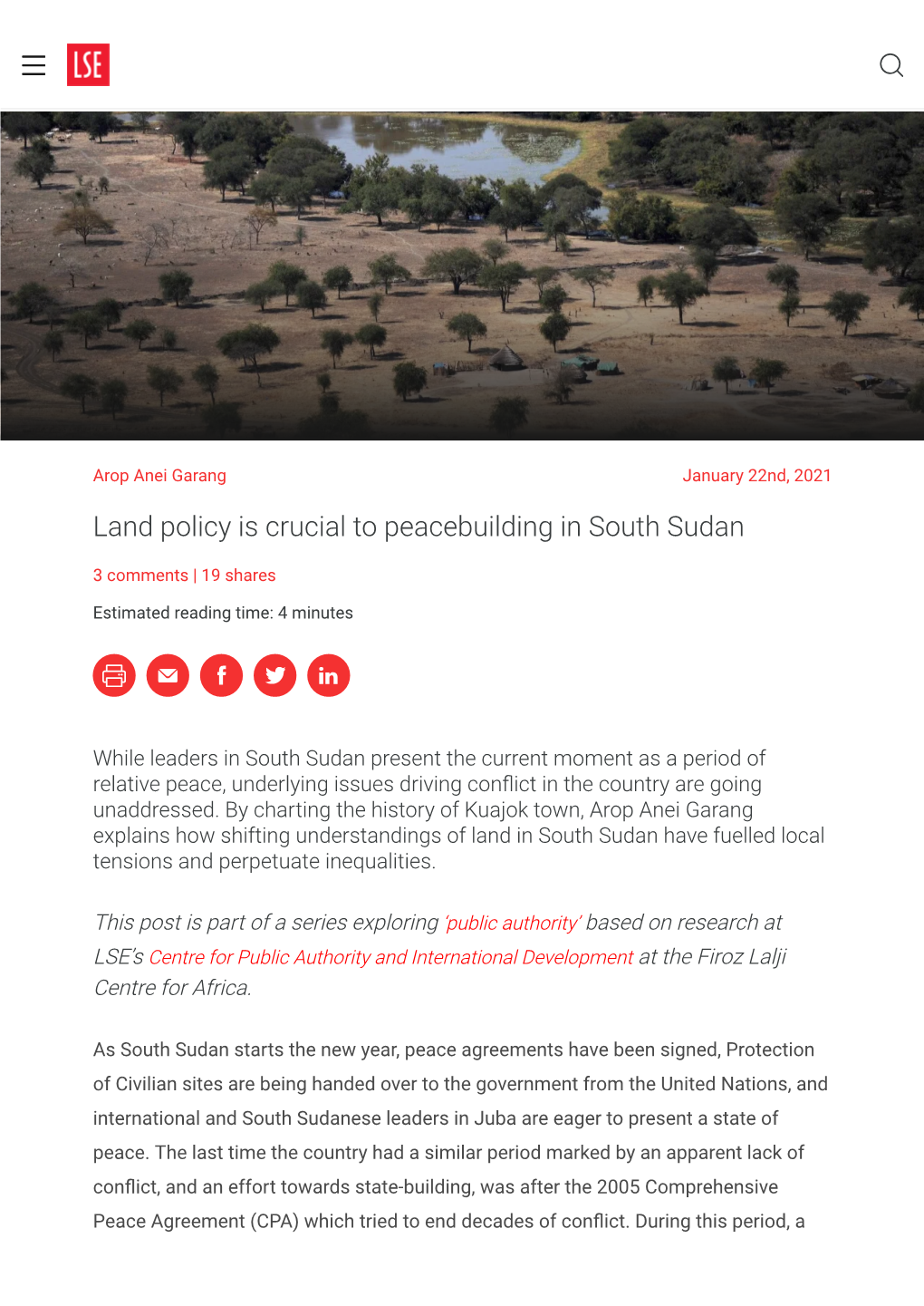 Land Policy Is Crucial to Peacebuilding in South Sudan