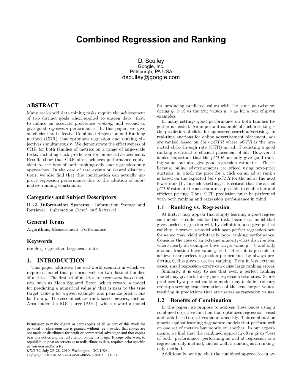 Combined Regression and Ranking