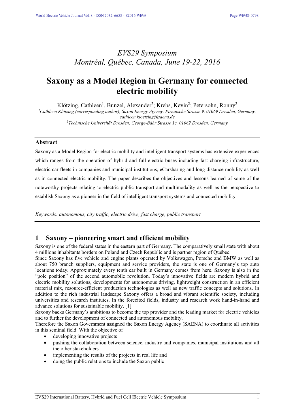 Saxony As a Model Region in Germany for Connected Electric Mobility