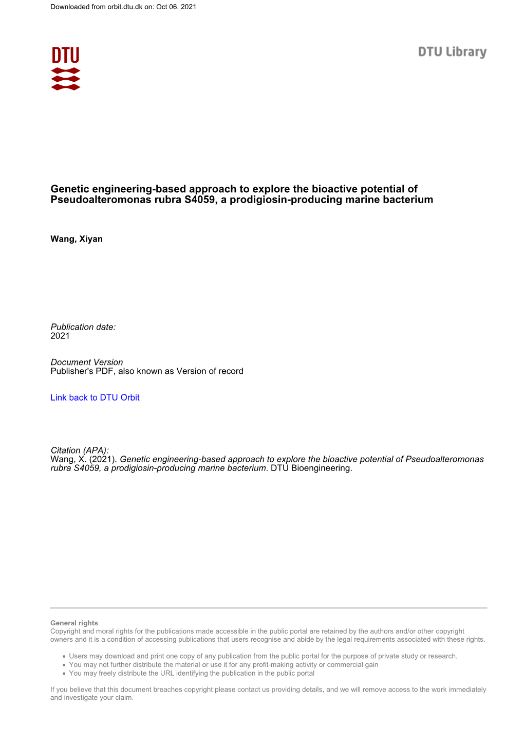 Genetic Engineering-Based Approach to Explore the Bioactive Potential of Pseudoalteromonas Rubra S4059, a Prodigiosin-Producing Marine Bacterium