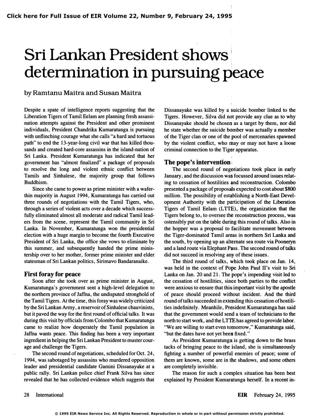 Sri Lankan President Shows Determination in Pursuing Peace