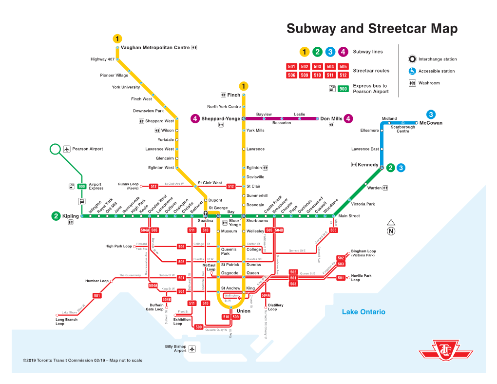 TTC Subway and Streetcar Map (Printable) – February 2019