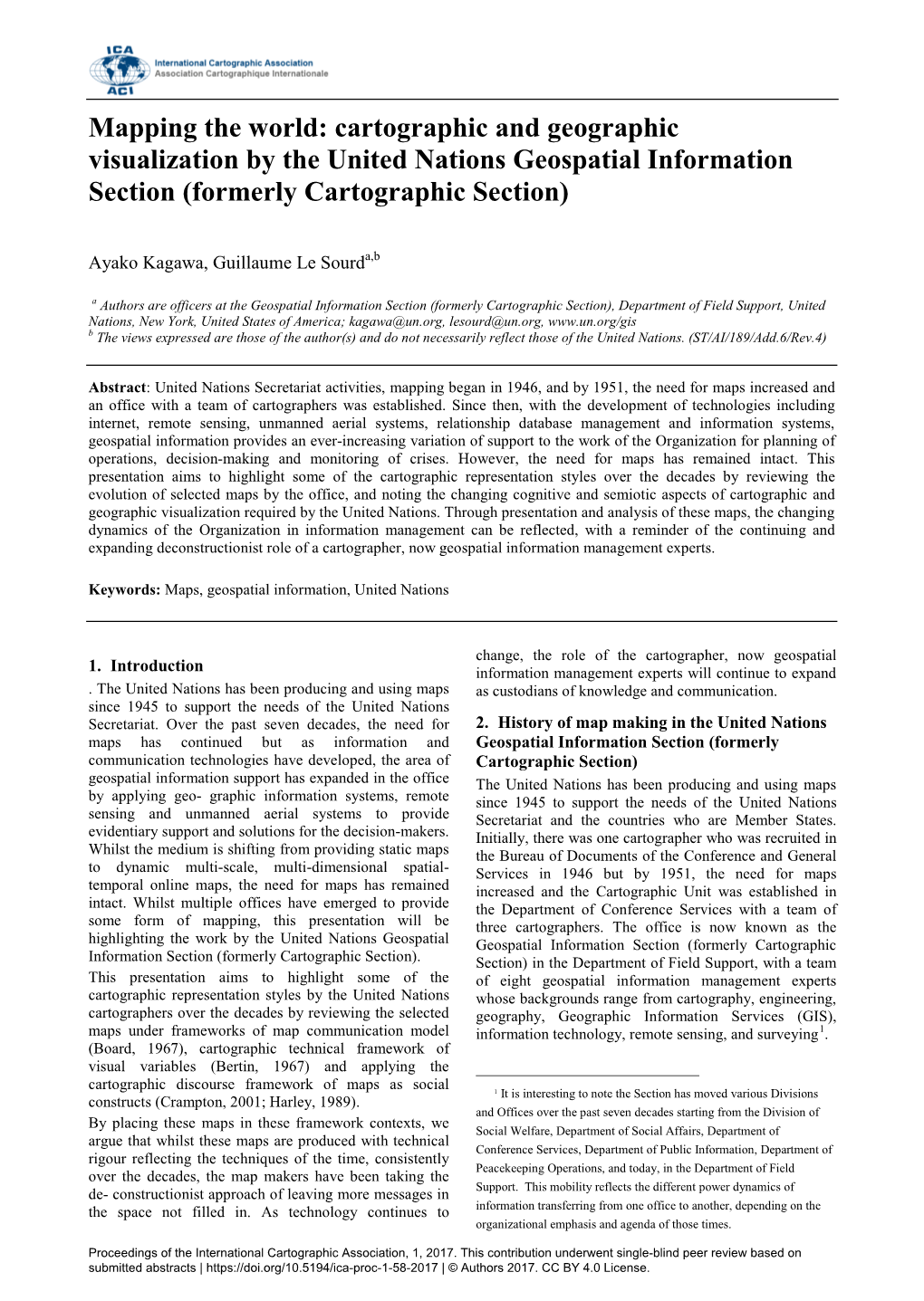 Mapping the World: Cartographic and Geographic Visualization by the United Nations Geospatial Information Section (Formerly Cartographic Section)