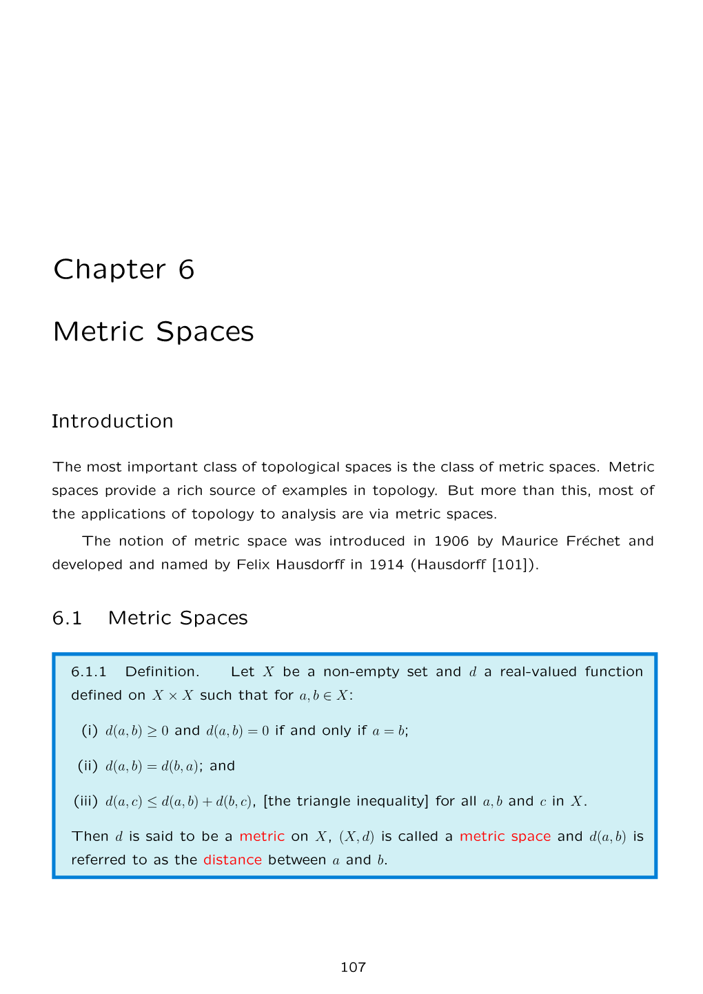 Chapter 6 Metric Spaces