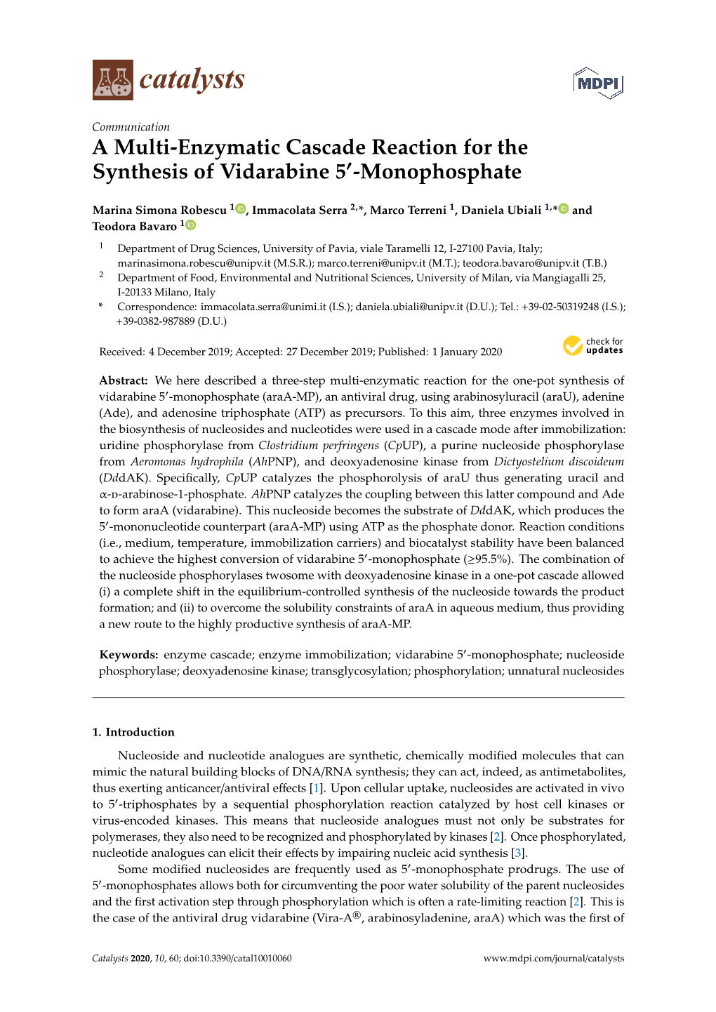 A Multi-Enzymatic Cascade Reaction for the Synthesis of Vidarabine 5