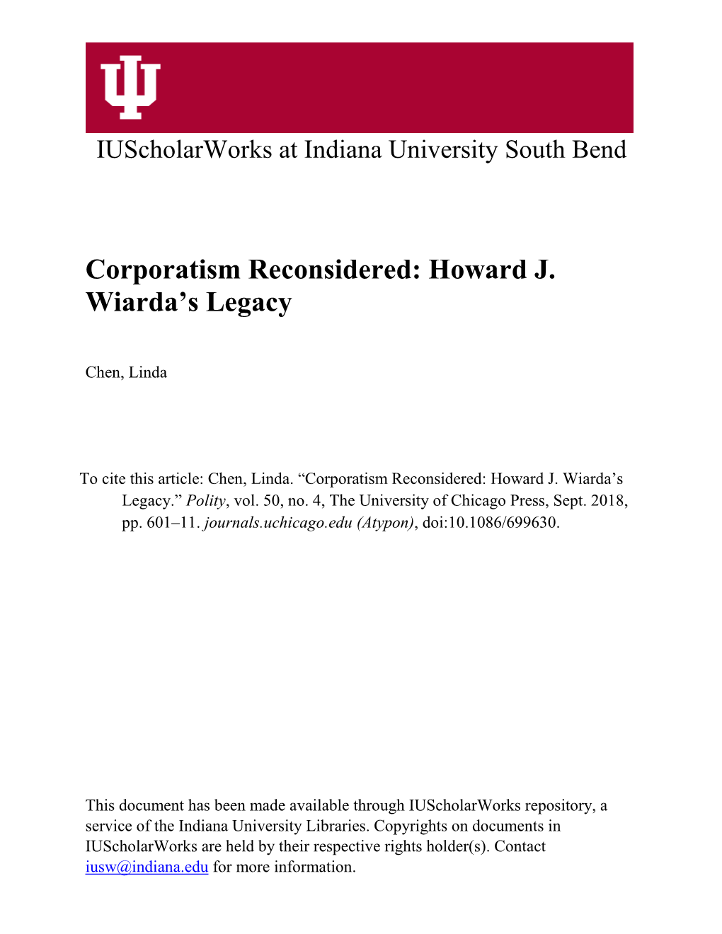 Corporatism Reconsidered: Howard J. Wiarda's Legacy