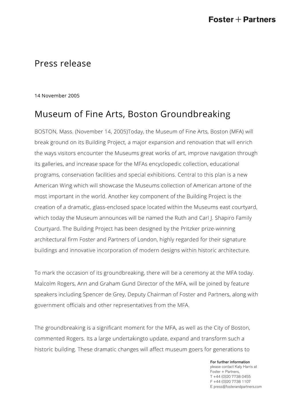 Press Release Museum of Fine Arts, Boston Groundbreaking