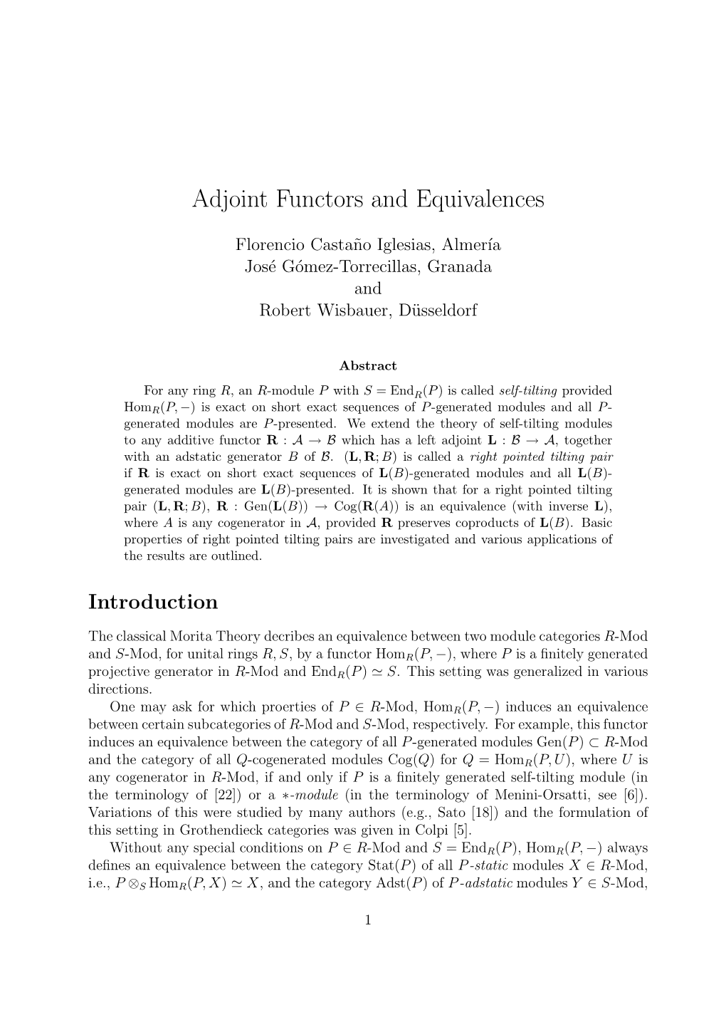 Adjoint Functors and Equivalences