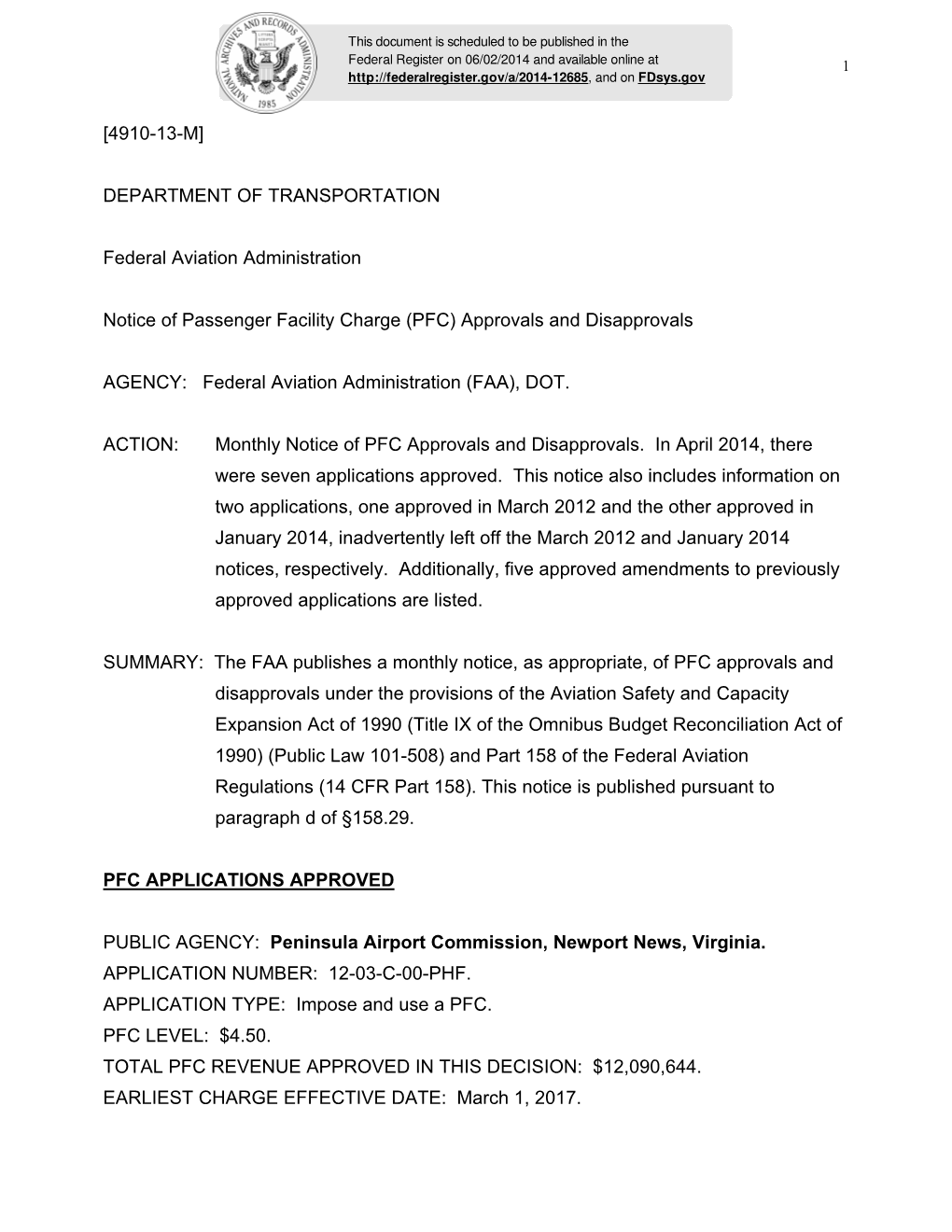 [4910-13-M] DEPARTMENT of TRANSPORTATION Federal