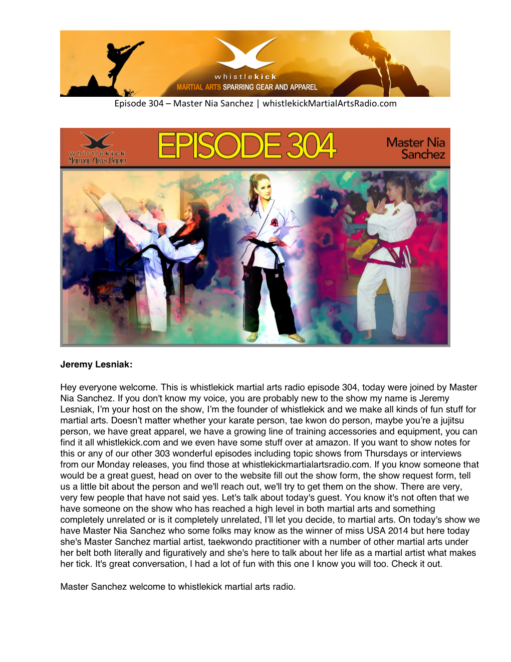 Episode 304 – Master Nia Sanchez | Whistlekickmartialartsradio.Com