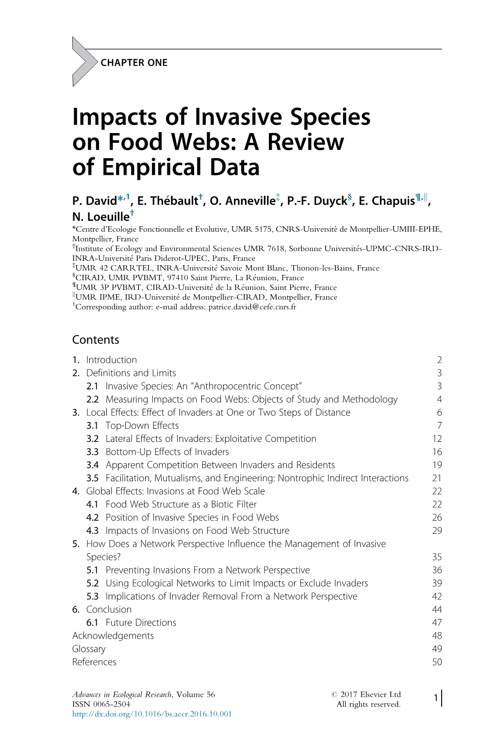 Impacts of Invasive Species on Food Webs: a Review of Empirical Data