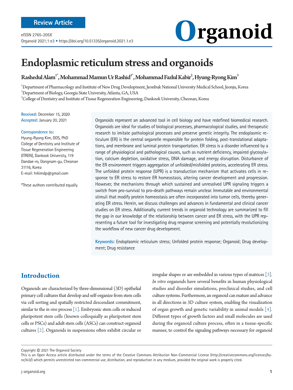 Endoplasmic Reticulum Stress and Organoids