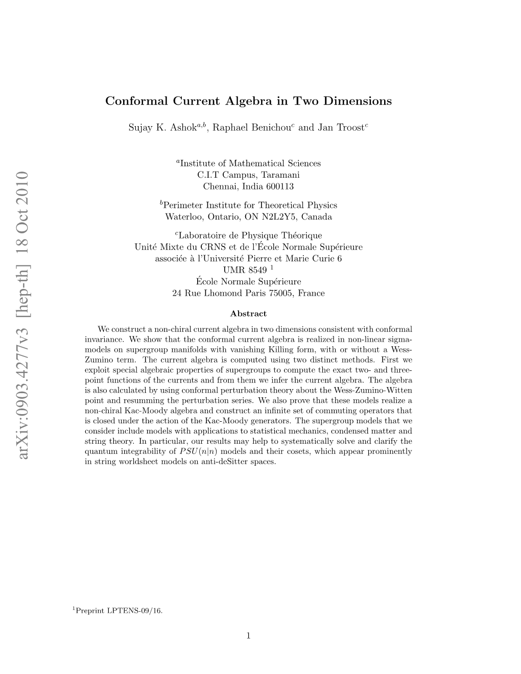 Conformal Current Algebra in Two Dimensions