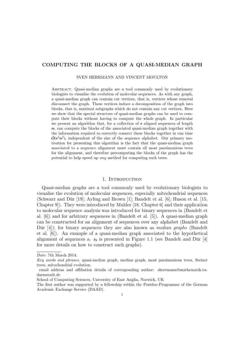 Computing the Blocks of a Quasi-Median Graph 1