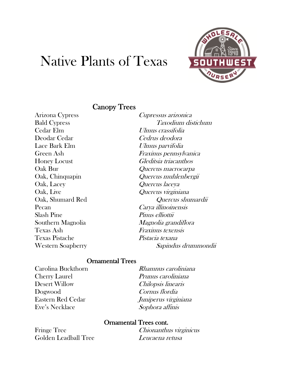 Native Plants of Texas