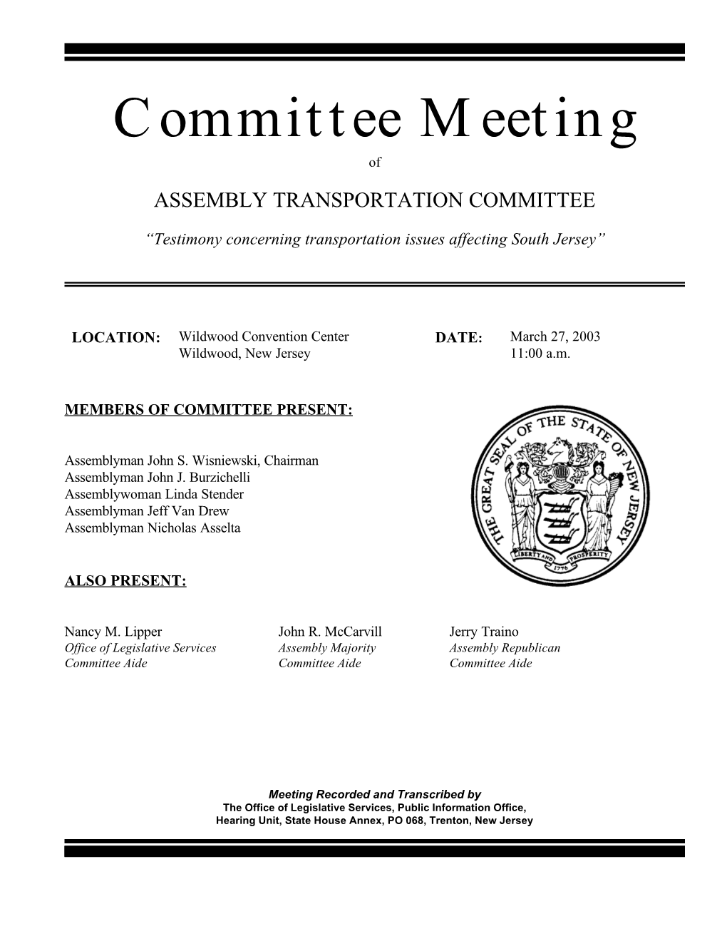 Committee Meeting of ASSEMBLY TRANSPORTATION COMMITTEE