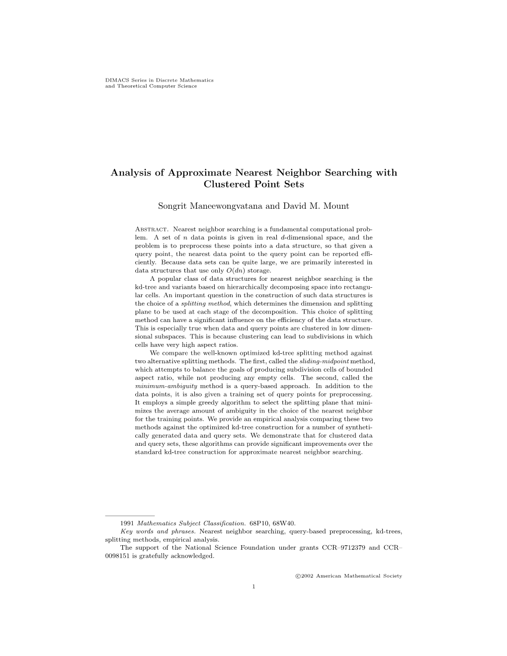 Analysis of Approximate Nearest Neighbor Searching with Clustered Point Sets