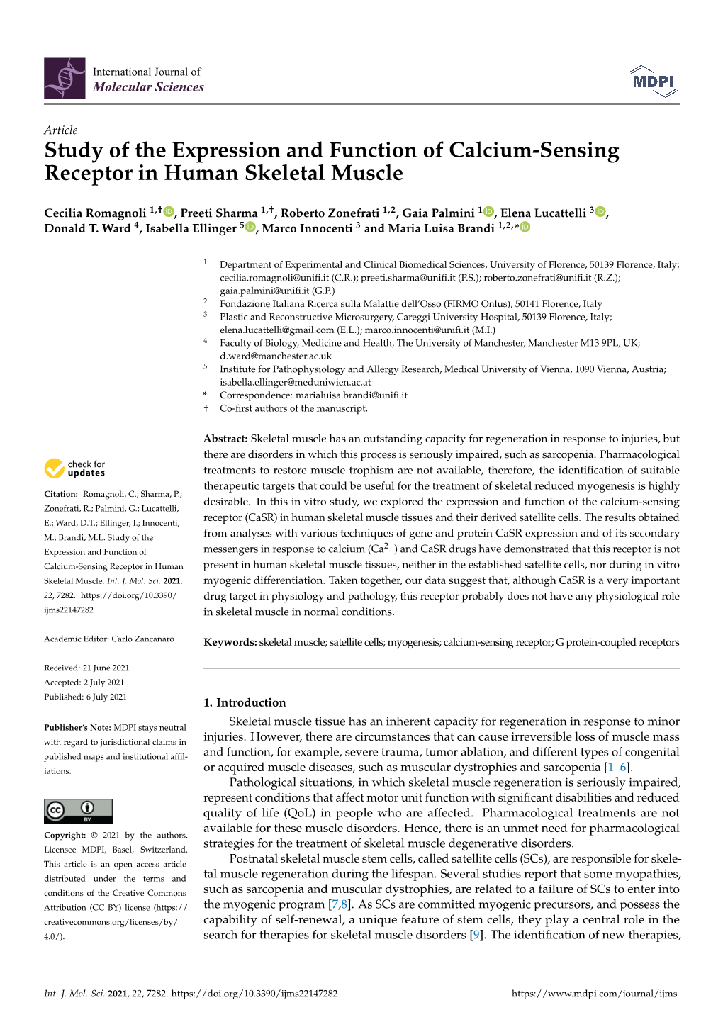 Study of the Expression and Function of Calcium-Sensing Receptor in Human Skeletal Muscle